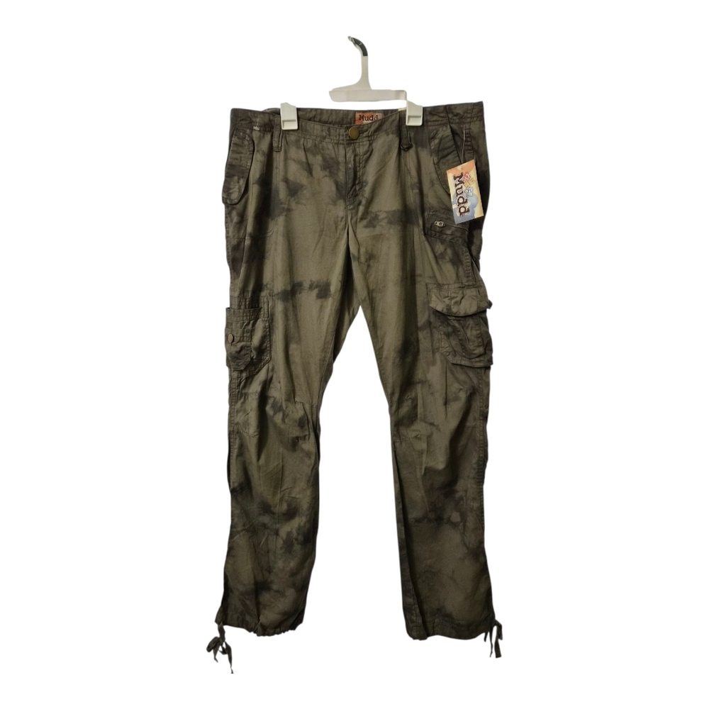 Mudd Cargo Pants Size 15 Green Tie Dye 100% Cotton Utility Pocket Drawstring Hem